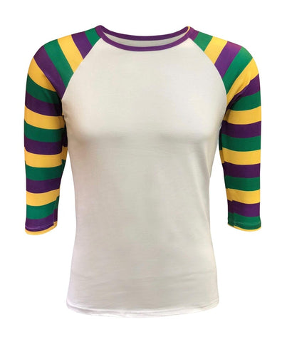 White Mardi Gras baseball t-shirt